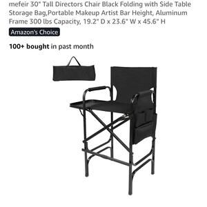 Omysalon 44”Tall Directors Chair Black Folding with Side Table & Storage Bag